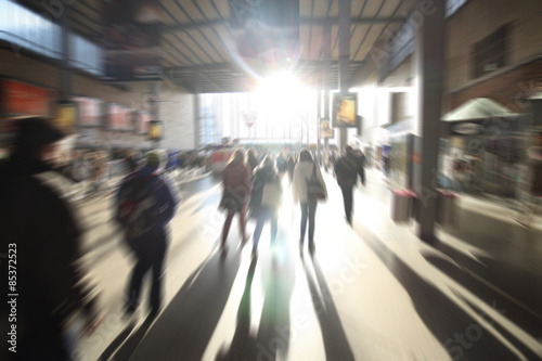 Blurred people on subway platform at hofbahnhof germany