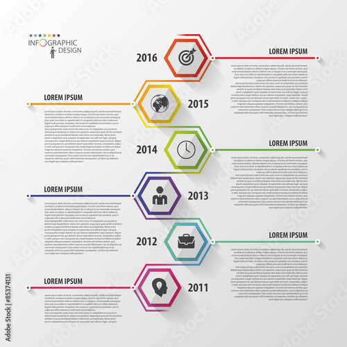 Timeline infographics. Hexagonal design template. Vector