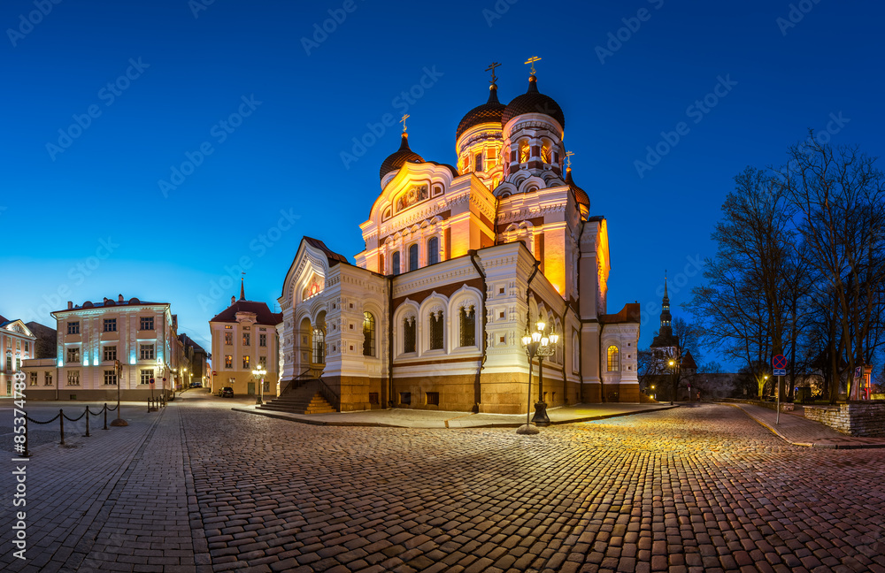 Panorama of Alexander Nevsky Cathedral in the Evening, Tallinn,