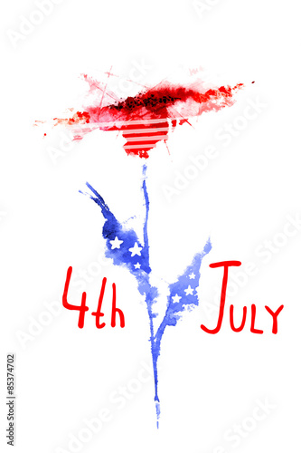 4th July Independence Day, floral watercolor vector background4th July Independence Day, floral watercolor vector background photo