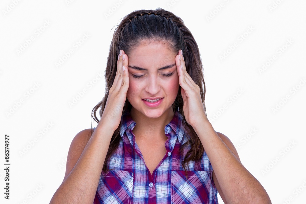 A pretty brunette with headache A pretty brunette with headache