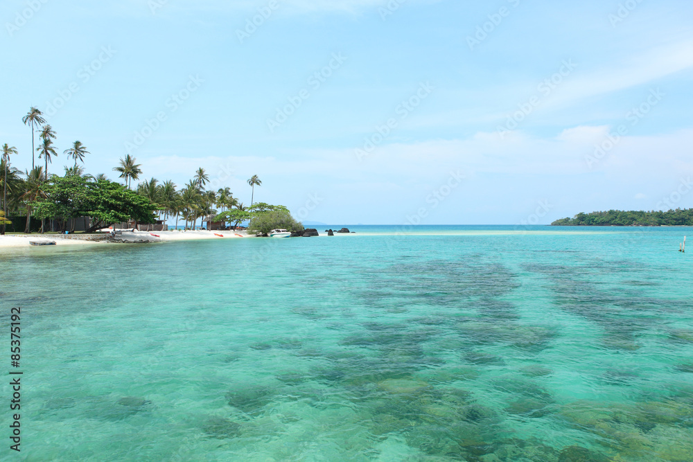 sea beach blue sky sand sun daylight relaxation landscape viewpoint for design postcard and calendar in thailand