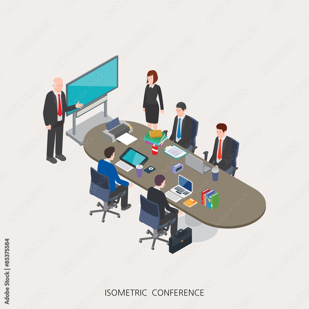 Flat 3d isometric vector illustration conference concept design, Abstract urban modern style, high quality business series. Flat 3d isometric vector illustration conference concept design, Abstract urban modern style, high quality business series.
