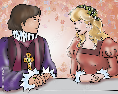 The prince is marrying a princess. Digital illustration for Grimm's fairy tale Rumpelstiltskin. photo