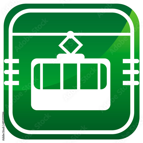 Cable way funicular green icon isolated