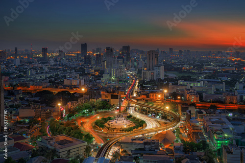 Bangkok city night view with main traffic high way © anekoho