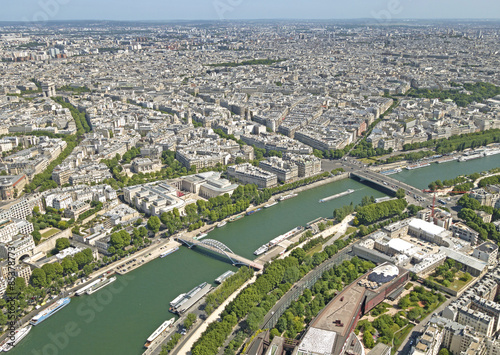 Paris panoramic view with the Seine river, France.