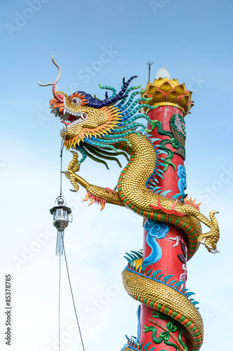 Dragon pole climbing  sky background Represent greatness.
