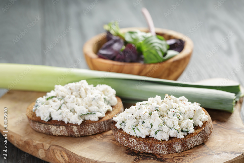 rye sandwiches or bruschetta with ricotta cheese and herbs rye sandwiches or bruschetta with ricotta cheese and herbs