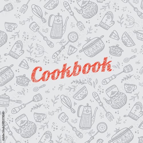 cookbook cover with kitchen items photo