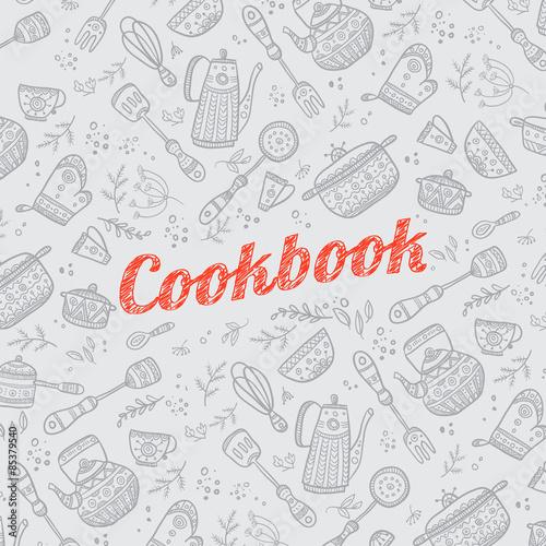cookbook cover with kitchen items