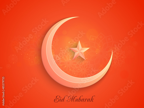 Eid Mubarak celebration with 3D moon and star. photo