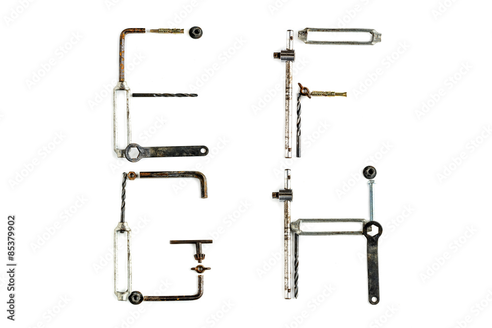 Industrial metal alphabet letter E,F,G,H Industrial metal alphabet letter E,F,G,H