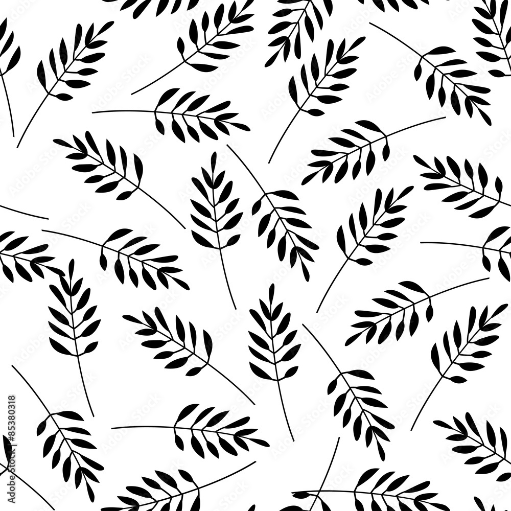 Black leaves, seamless pattern