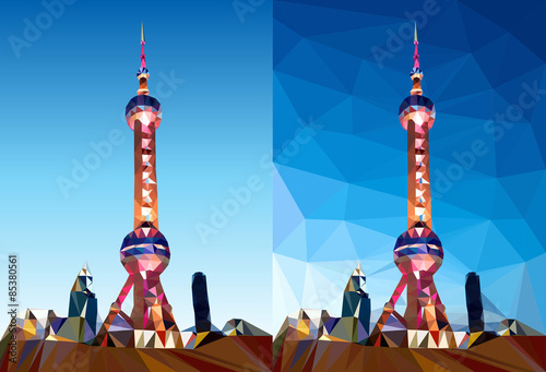 Photography Shanghai Pearl Tower Polygon Vector Art Illustration