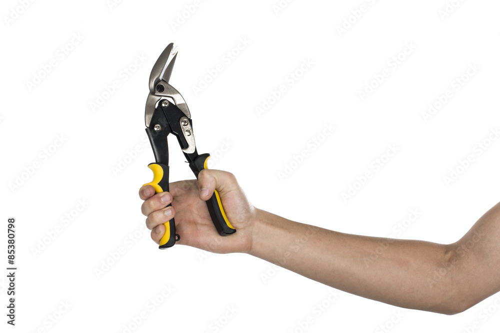 hand holdinghand pruners isolated over white background hand holdinghand pruners isolated over white background