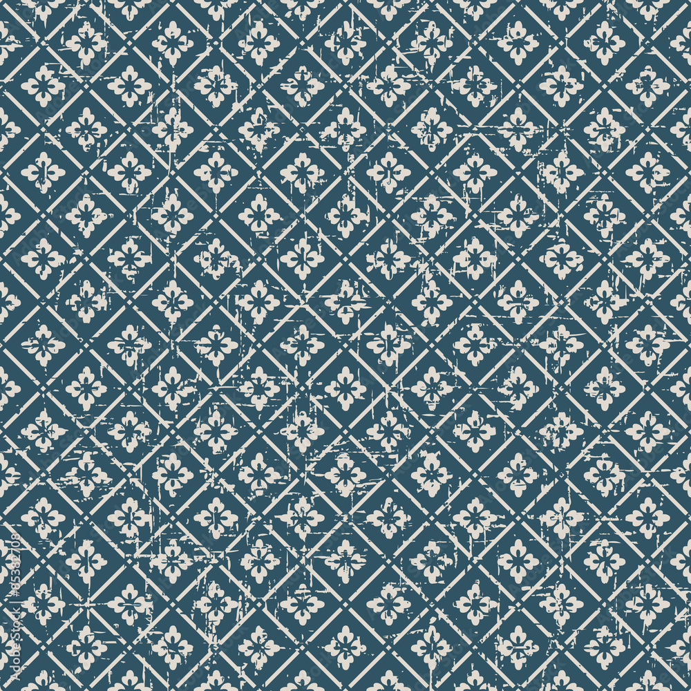 Seamless vintage worn out flower check pattern background.