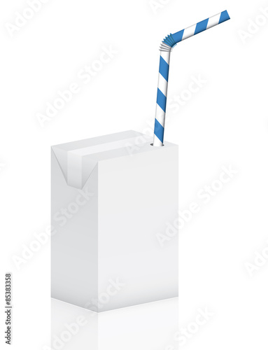 Blank box of juice, yogurt or milk with drinking straw