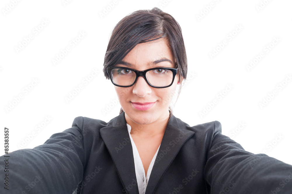 Business woman taking a front selfie concept