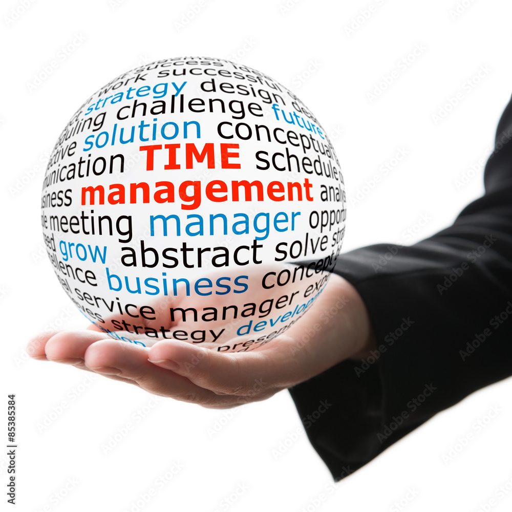 Sphere in hand with inscription time management Sphere in hand with inscription time management