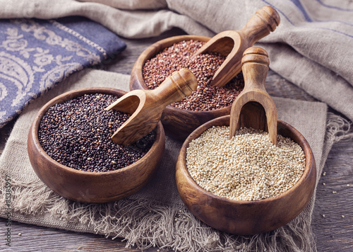 Red, black and white quinoa seeds