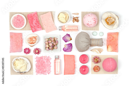 spa and massage elements on white background 
