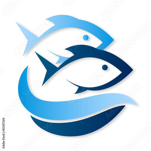 Two fish on waves symbol vector