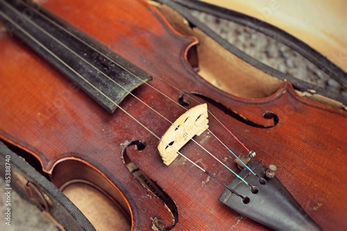 close-up violin in vintage style