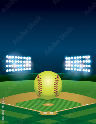 Softball on Softball Field Illustration