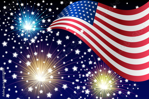 US flag. Fireworks. Fourth of July