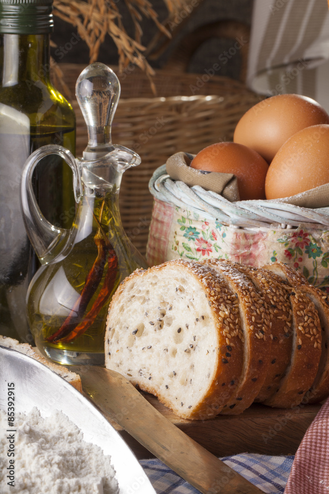 bread set scene showing many kind of bread put in basket together bread set scene showing many kind of bread put in basket together