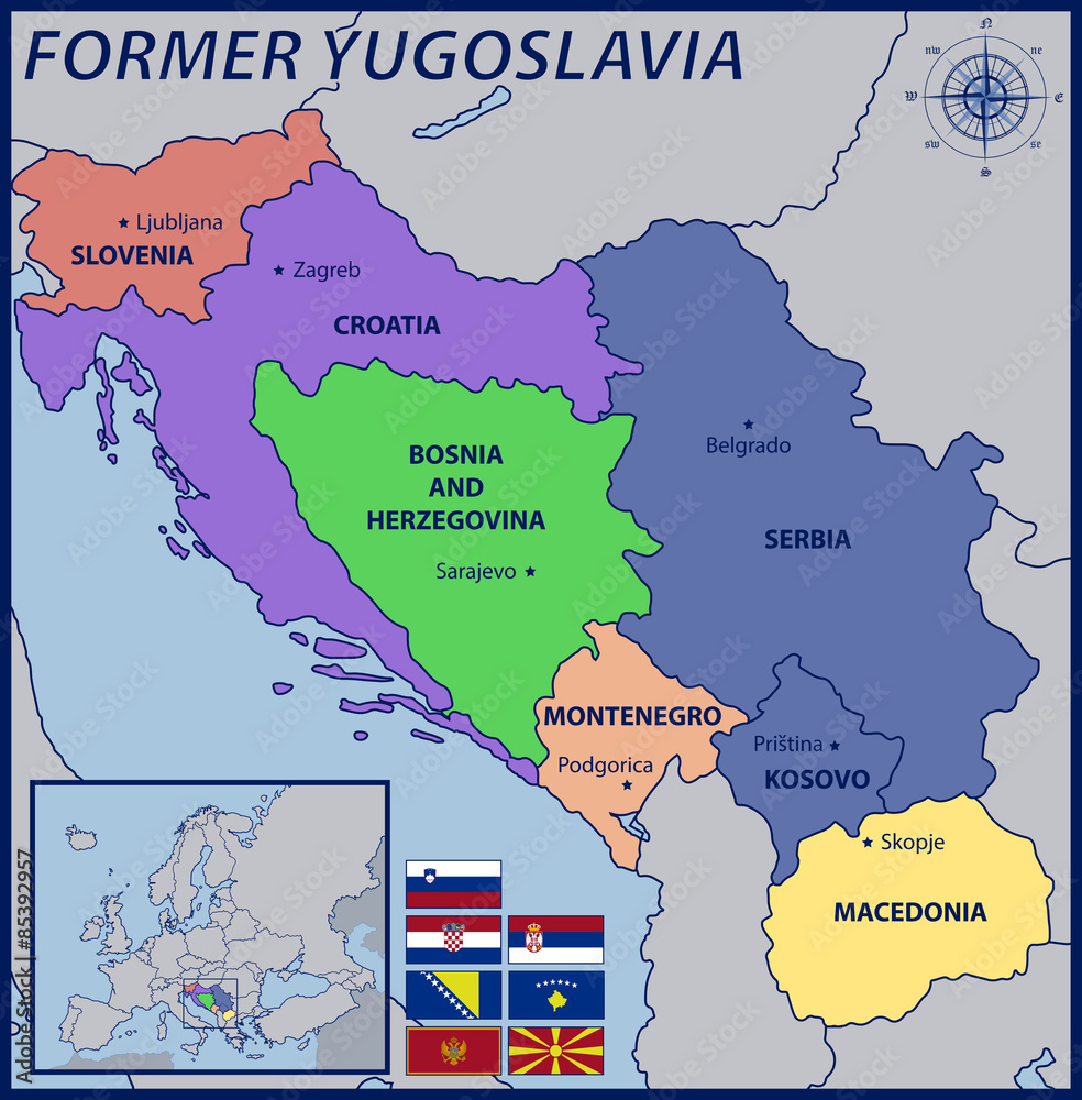 Vecteur Stock Map, Location and Flags of the Former Yugoslavia | Adobe Stock