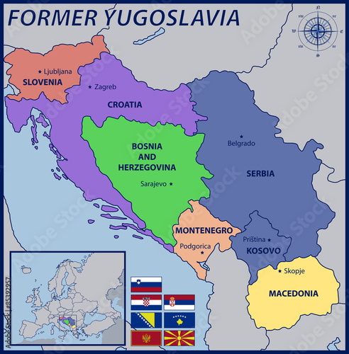 Map, Location and Flags of the Former Yugoslavia photo
