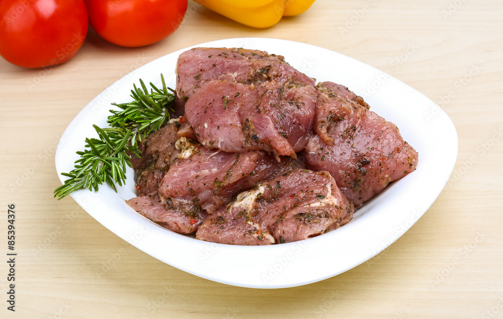 Raw marinated meat for bbq