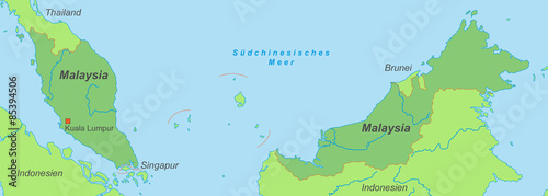 Malaysia in grün (beschriftet) - Vektor