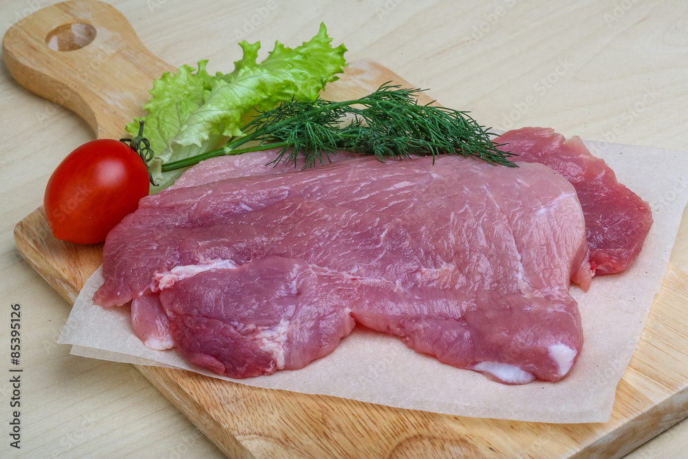 Raw pork schnitzel