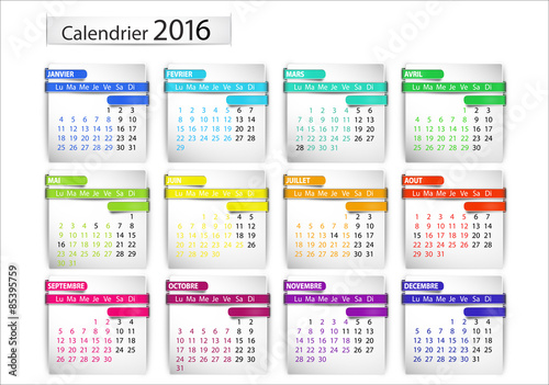 calendrier 2016 multicolore horizontal