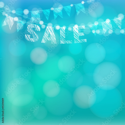Summer sale poster with garland of flags and lights, vector