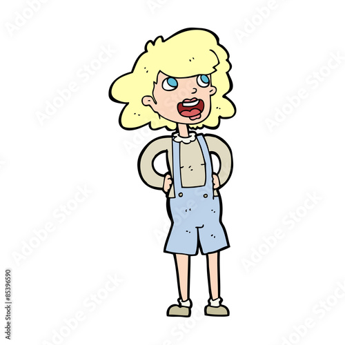 cartoon woma in dungarees