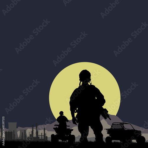 soldiers with oil plant on the night background