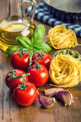 Italian and Mediterranean food ingredients on wooden backgroun 