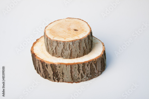 Cross sections of tree trunk on white background