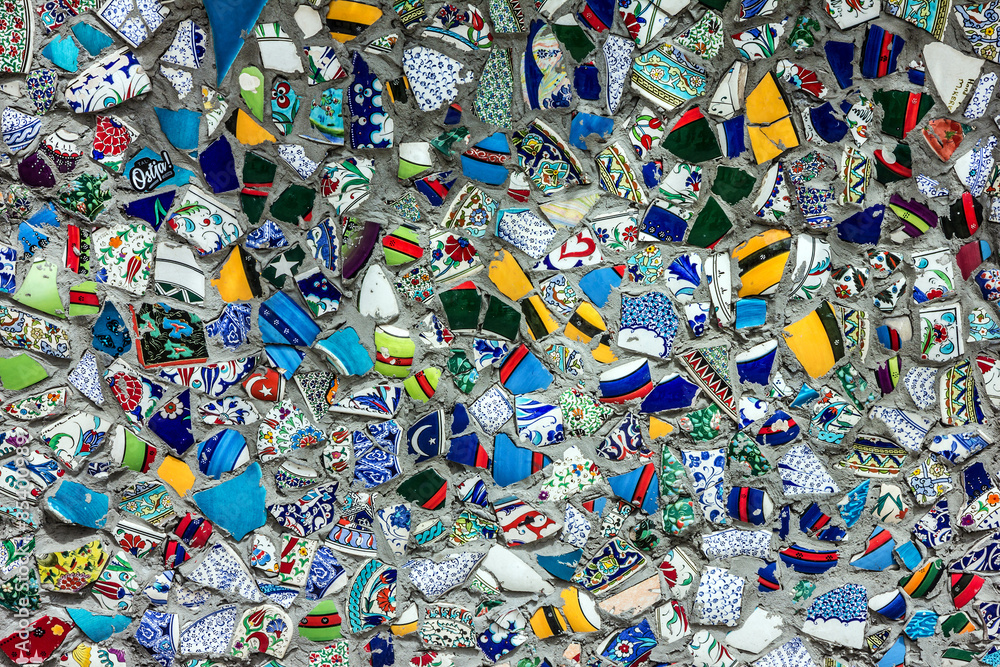 Broken glass debris background, design of street wall in Istanbu Broken glass debris background, design of street wall in Istanbu