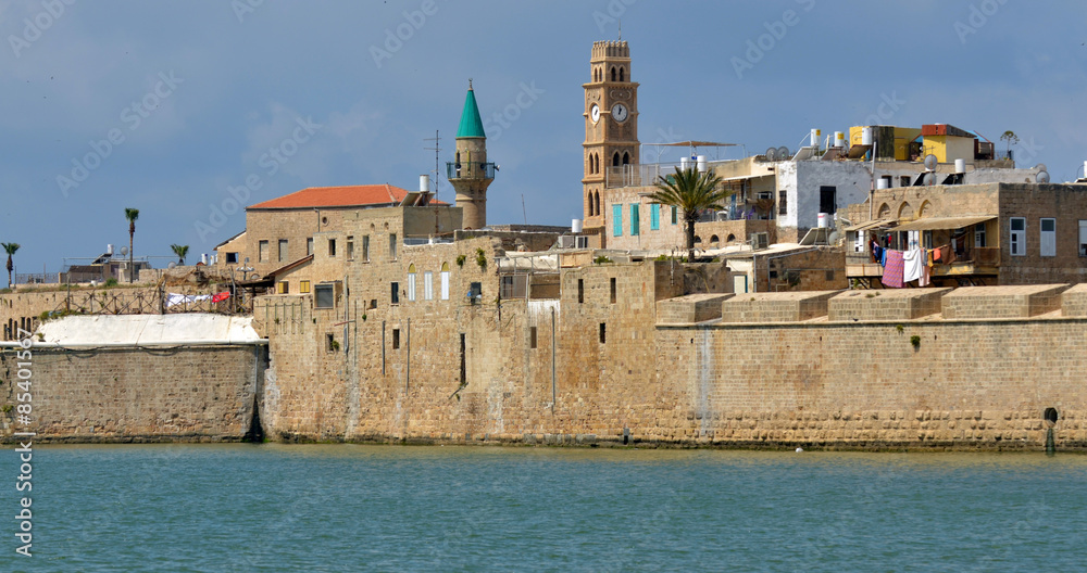 Acre Akko old city port skyline, Israel