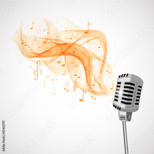 retro microphone and musical notes.