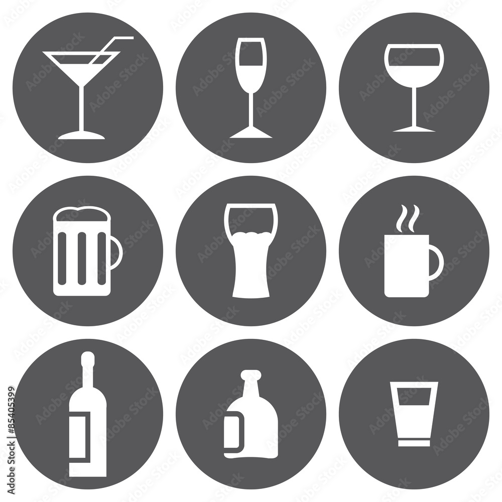 Vector white beverages icon set Vector white beverages icon set