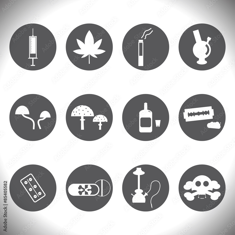 Vector white drinks and drugs icons set