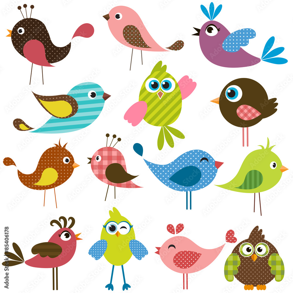 set of cute birds