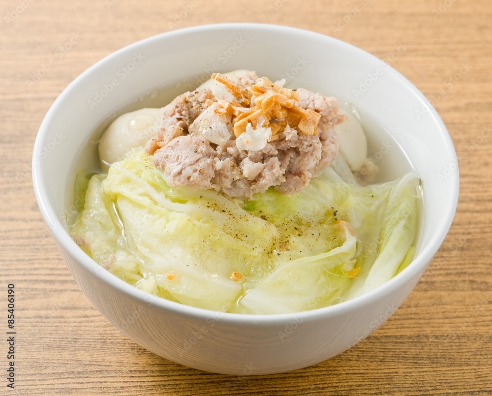 Lettuce Clear Soup with Minced Pork and Meat Ball Lettuce Clear Soup with Minced Pork and Meat Ball