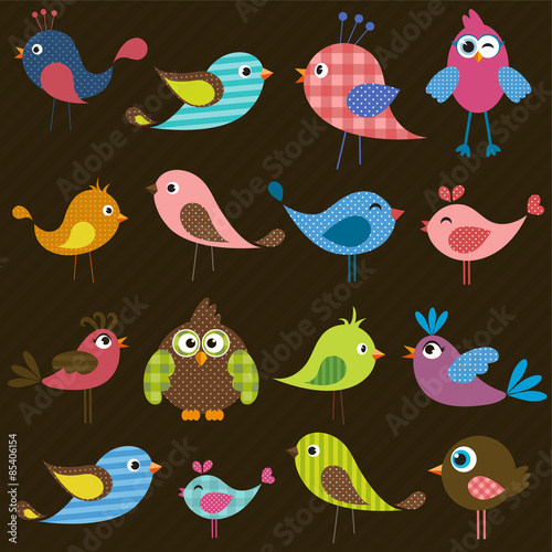 set of cute colorful birds